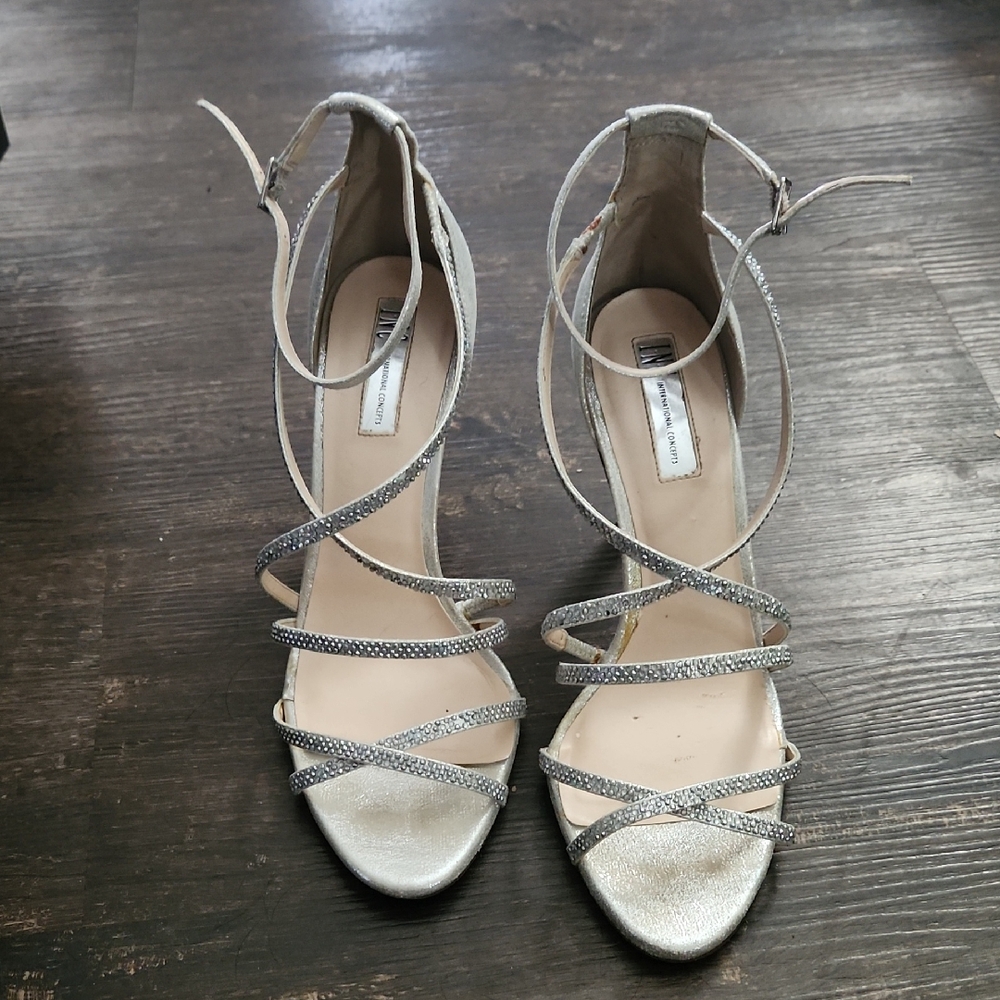 INC International Concepts Silver Strappy Heels